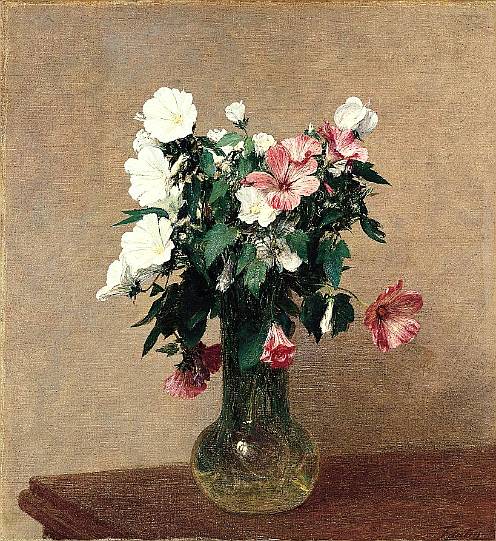 White and Pink Mallows in a Vase by Henri Fantin-Latour, hand-painted oil reproduction