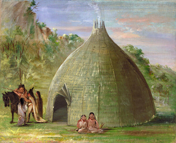 Wichita Lodge, Thatched with Prairie Grass by George Catlin, hand-painted oil painting reproduction