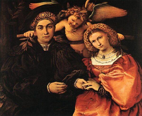 Portrait Of Messer Marsilio And His Wife by Lorenzo Lotto, hand-painted oil painting reproduction