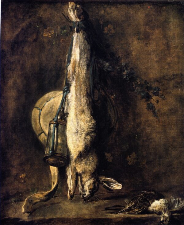 Wild Rabbit with Game Bag Powder Flask Thrush and Lark by Jean-Baptiste-Siméon Chardin, hand-painted oil painting reproduction