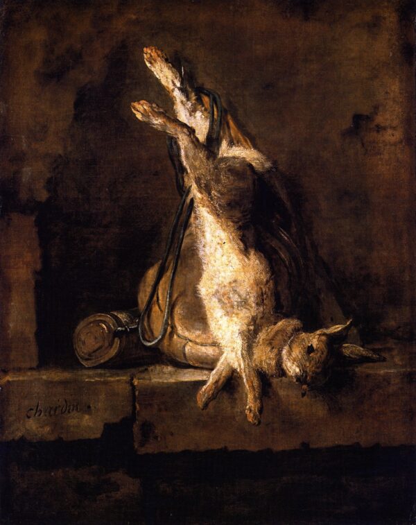 Wild Rabbit with Game Bag and Powder Flask by Jean-Baptiste-Siméon Chardin, hand-painted oil painting reproduction
