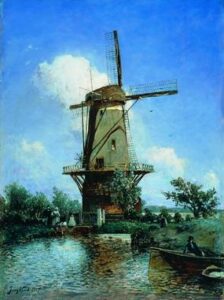 Windmill Near Delft by Johan Jongkind, hand-painted oil painting reproduction