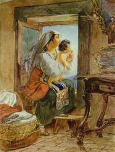 Italian Woman with a Child by a Window by Karl Briullov, hand-painted oil painting reproduction