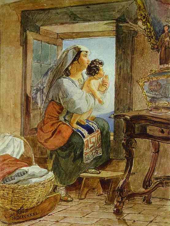 Italian Woman with a Child by a Window by Karl Briullov, hand-painted oil reproduction