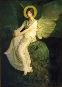 Winged Figure Seated upon a Rock by Abbott Handerson Thayer, hand-painted oil painting reproduction