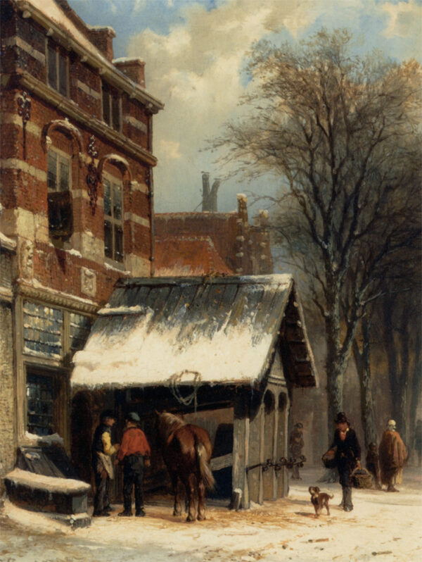 The Smithy of Culemborg in the Winter by Cornelis Springer, hand-painted oil painting reproduction