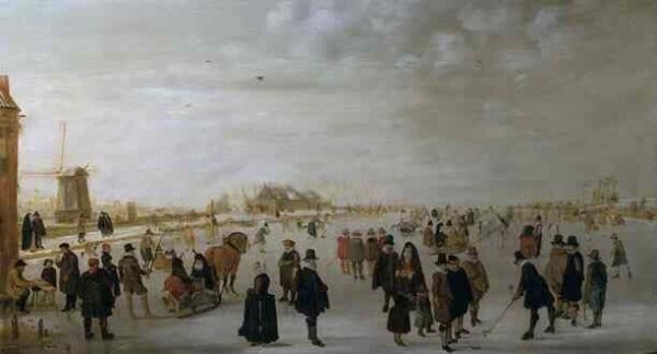 Winter Landscape On The River Ijsel Near Kampen by Hendrick Avercamp, hand-painted oil painting reproduction