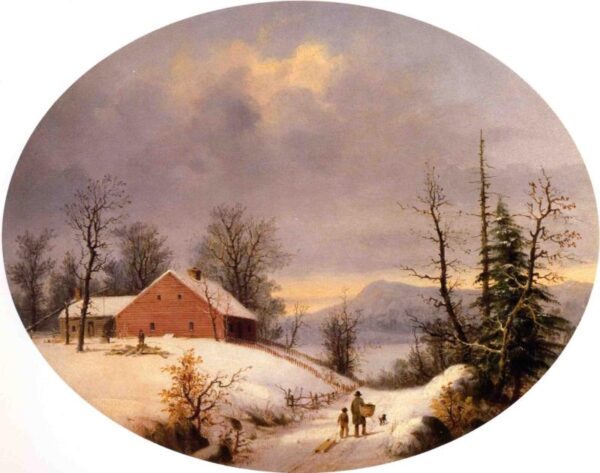 Winter Farmyard and Travelers by George Henry Durrie, hand-painted oil reproduction