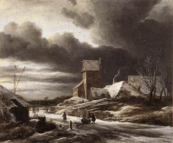 Winter Landscape by Jacob Isaackszoon van Ruisdael, hand-painted oil painting reproduction