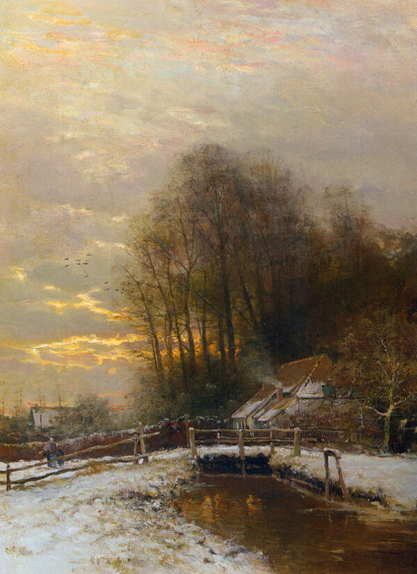 Winter Landscape with Peasant Woman and Child by Louis Apol, hand-painted oil painting reproduction
