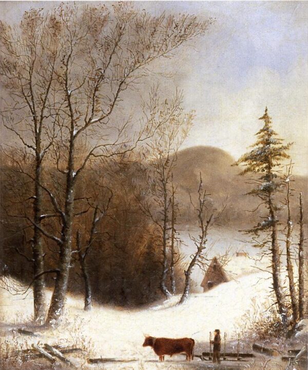 Winter Landscape with Log Cart by George Henry Durrie, hand-painted oil painting reproduction