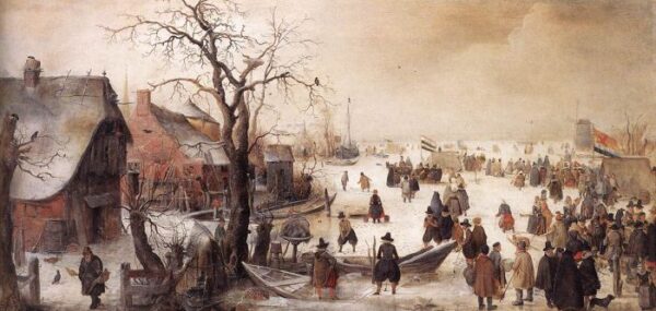 Winter Scene On A Canal by Hendrick Avercamp, hand-painted oil painting reproduction