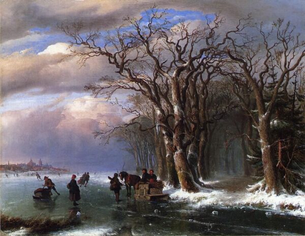 Winter Skating Scene by Louis-Remy Mignot, hand-painted oil painting reproduction