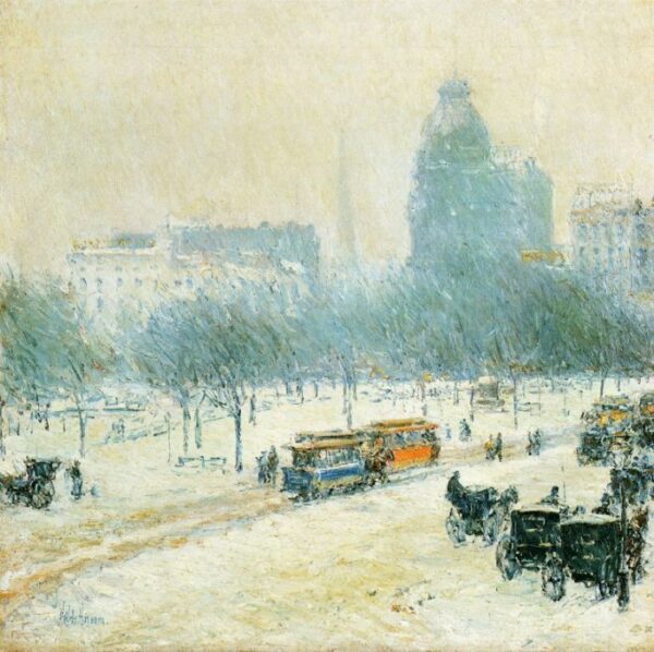 Winter in Union Square by Frederick Childe Hassam, hand-painted oil painting reproduction