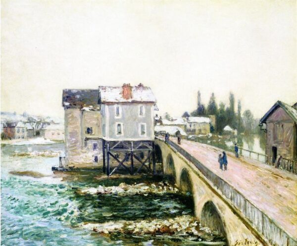 The Bridge and Mills of Moret, Winter’s Effect by Alfred Sisley, hand-painted oil painting reproduction