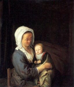 Woman Holding A Child In Her Lap by Adriaen van Ostade, hand-painted oil painting reproduction