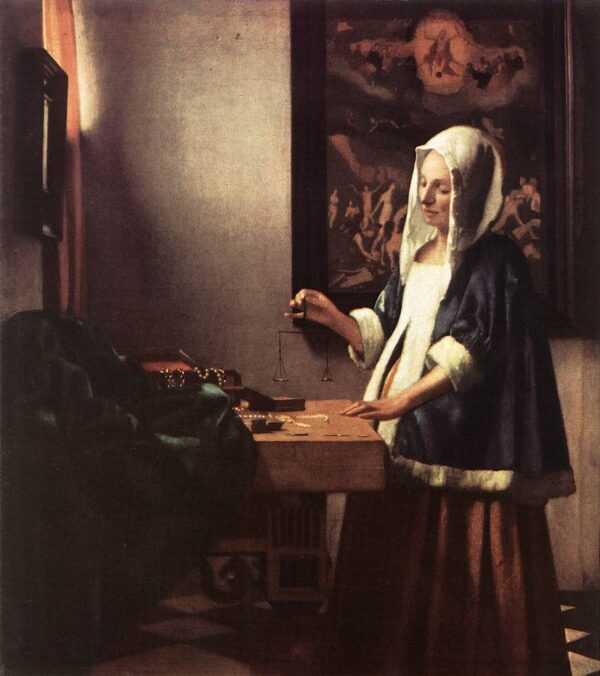 Woman Holding a Balance by Johannes Vermeer, hand-painted oil painting reproduction