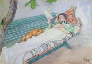 Woman Lying on a Bench by Carl Larsson, hand-painted oil painting reproduction