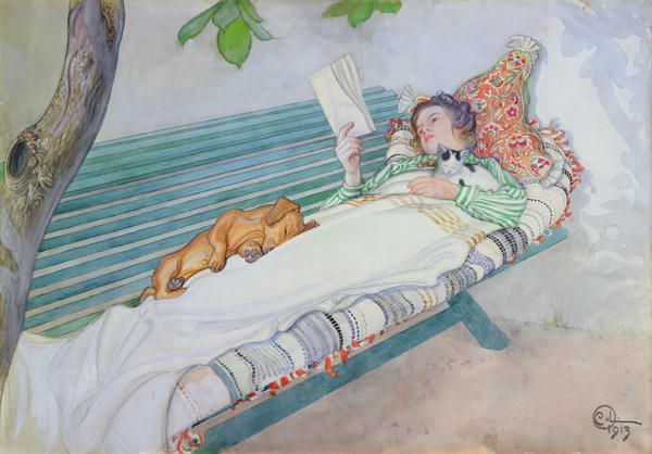 Woman Lying on a Bench by Carl Larsson, hand-painted oil reproduction