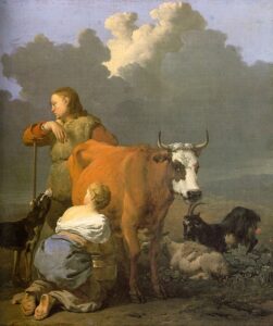 Woman Milking a Red Cow by Karel Dujardin, hand-painted oil painting reproduction