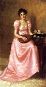 Woman Playing a Mandoliln by De Scott Evans, hand-painted oil painting reproduction