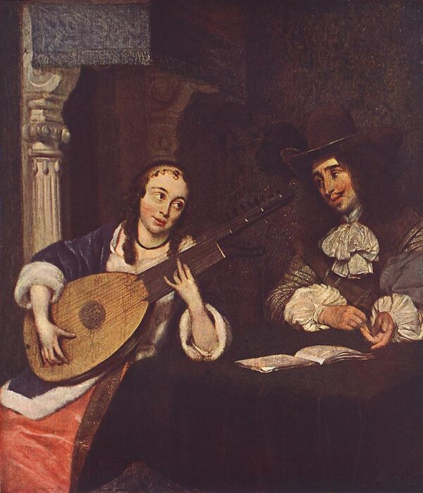 Woman Playing the Lute by Gerard ter Borch, hand-painted oil painting reproduction