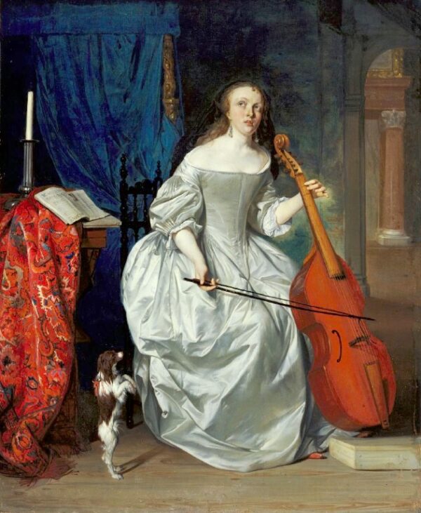 Woman Playing the Viola da Gamba by Gabriel Metsu, hand-painted oil painting reproduction