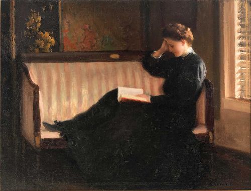 Woman Reading on a Settee by William Worcester Churchill, hand-painted oil reproduction