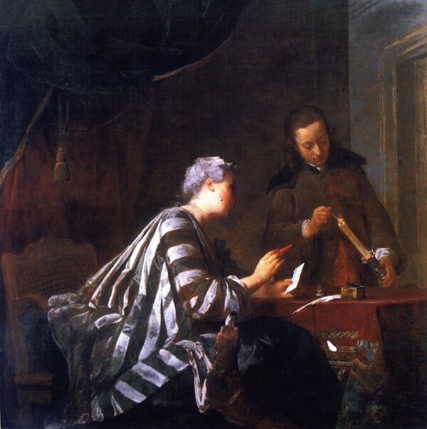 Woman Sealing a Letter by Jean-Baptiste-Siméon Chardin, hand-painted oil painting reproduction