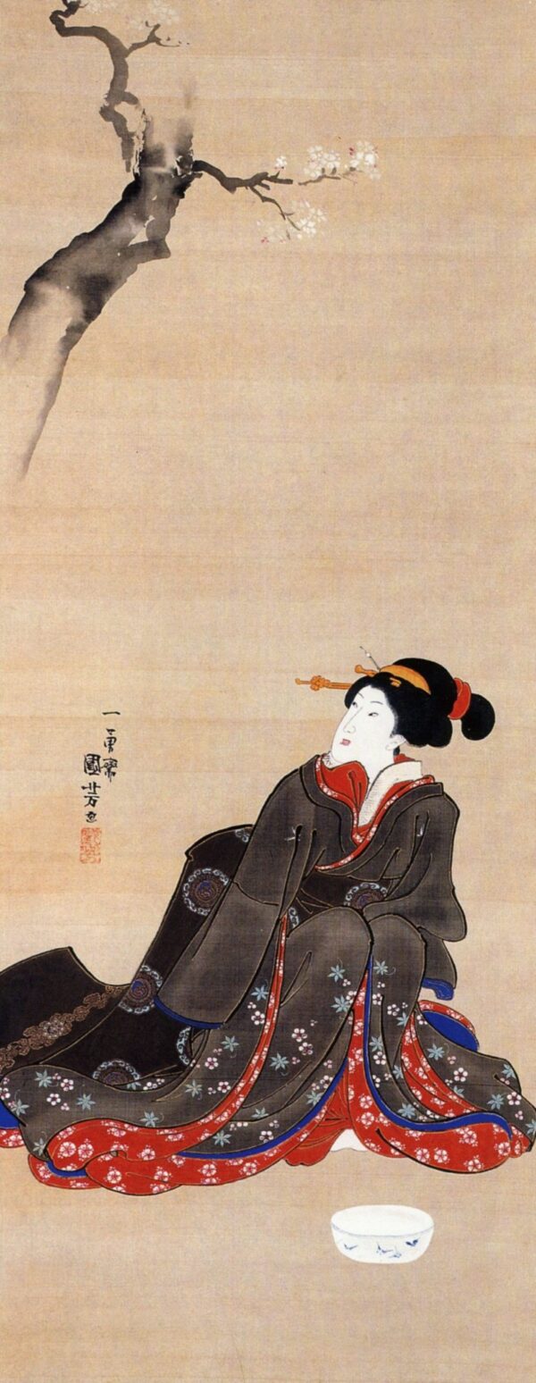 Woman Seated under Cherry Blossoms by Utagawa Kuniyoshi, hand-painted oil painting reproduction