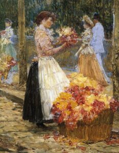 Woman Selling Flowers by Frederick Childe Hassam, hand-painted oil painting reproduction