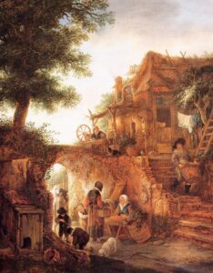 Woman Selling Fruit by a Cottage by Isaack van Ostade, hand-painted oil painting reproduction