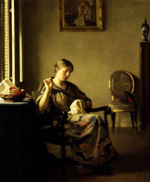 Woman Sewing by William McGregor Paxton, hand-painted oil reproduction