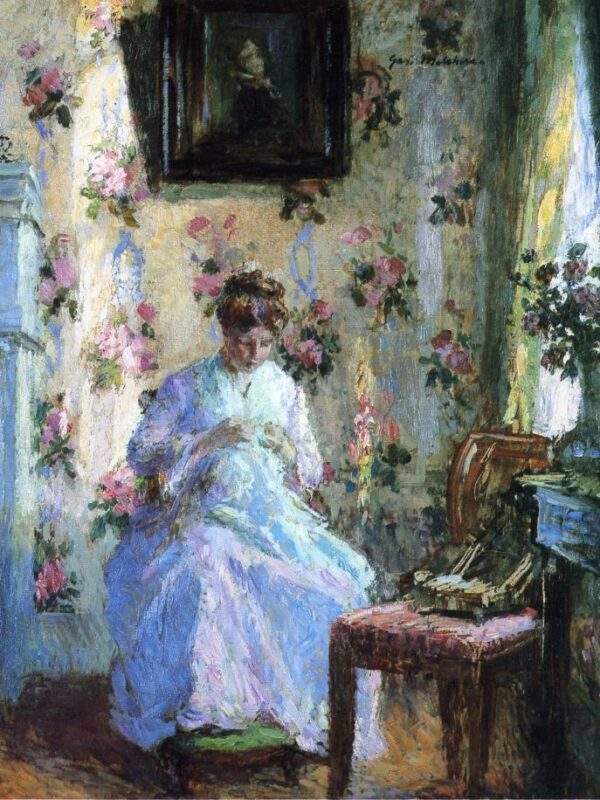 Woman Sewing by Gari Melchers, hand-painted oil painting reproduction