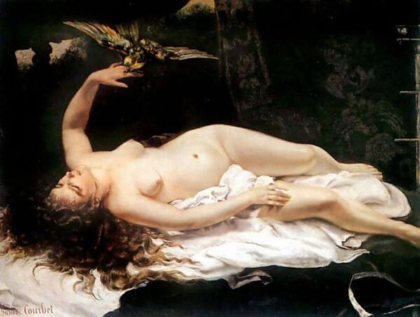 Woman With A Parrot by Gustave Courbet, hand-painted oil painting reproduction