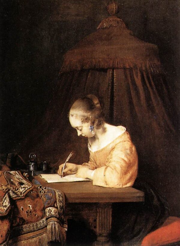 Woman Writing a Letter by Gerard ter Borch, hand-painted oil painting reproduction