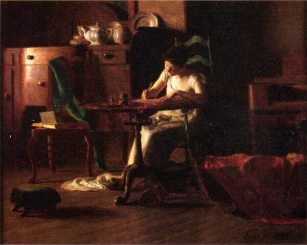 Woman Writing at a Table by Thomas Pollock Anshutz, hand-painted oil painting reproduction