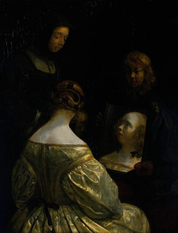 Woman at a Mirror by Gerard ter Borch, hand-painted oil painting reproduction
