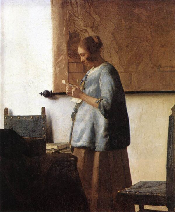 Woman in Blue Reading a Letter by Johannes Vermeer, hand-painted oil painting reproduction