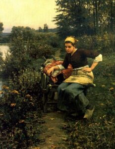 Woman in Landscape by Daniel Ridgway Knight, hand-painted oil painting reproduction