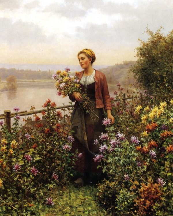 Woman in a Garden by Daniel Ridgway Knight, hand-painted oil painting reproduction
