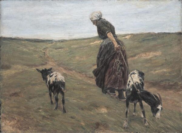 Woman with Goats in the Dunes by Max Liebermann, hand-painted oil painting reproduction