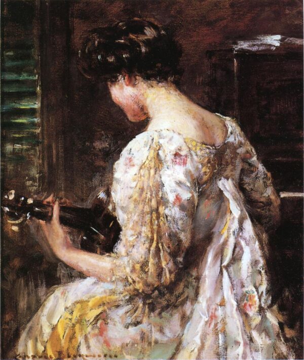 Woman with Guitar by Carroll Beckwith, hand-painted oil painting reproduction