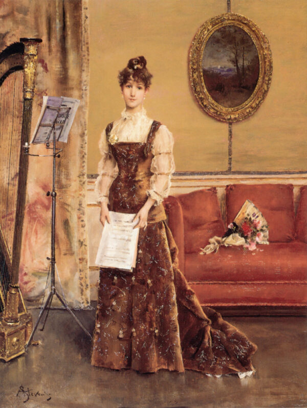 Woman with Harp by Alfred Stevens, hand-painted oil painting reproduction