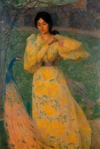Woman with Peacock by Edmond Aman-Jean, hand-painted oil painting reproduction