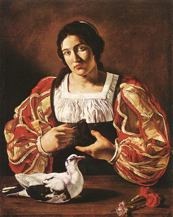 Woman with a Dove by Cecco del Caravaggio, hand-painted oil painting reproduction