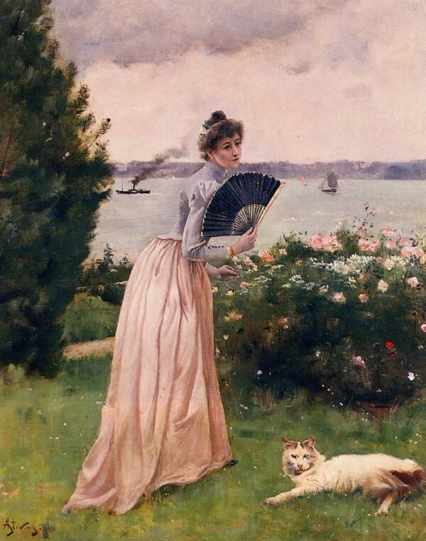 Woman with a Fan by Alfred Stevens, hand-painted oil painting reproduction