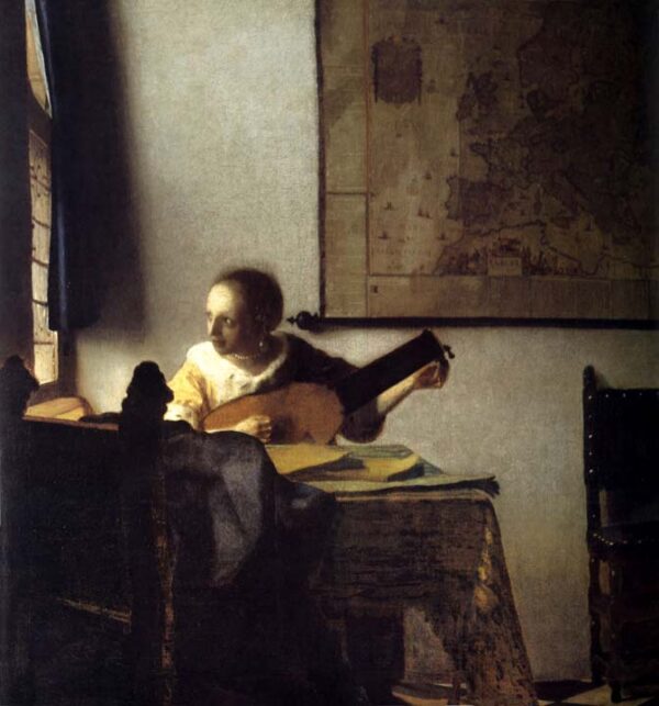 Woman with a Lute near a Window by Johannes Vermeer, hand-painted oil painting reproduction
