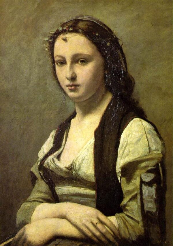 Woman with a Pearl by Jean Baptiste Camille Corot, hand-painted oil painting reproduction