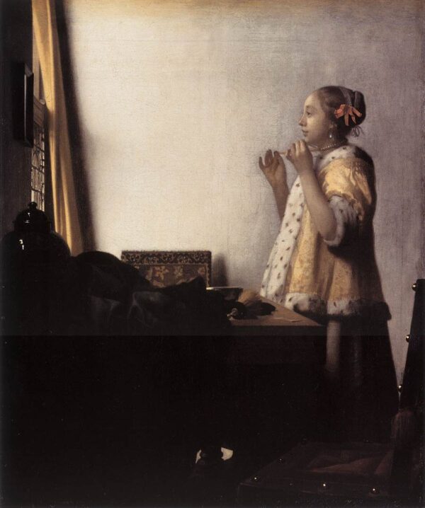 Woman with a Pearl Necklace by Johannes Vermeer, hand-painted oil painting reproduction